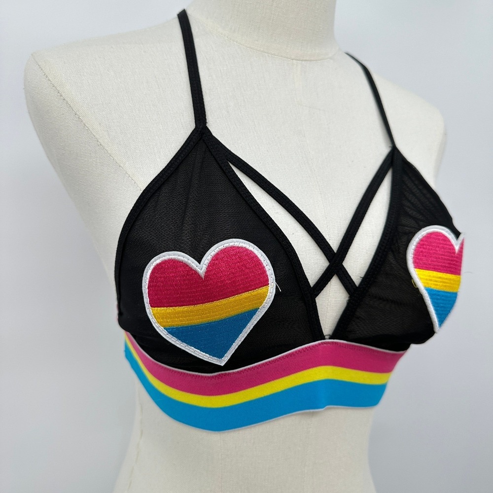 BodyRage Spencers Rainbow Striped Bralette S/M Y2K Festival Rainbow Whimsy - Picture 4 of 9